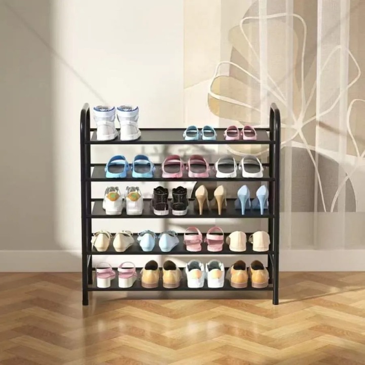 Suport Pantofi, DMV Solux, 4 Niveluri, Metal, Negru, 63x25x73cm