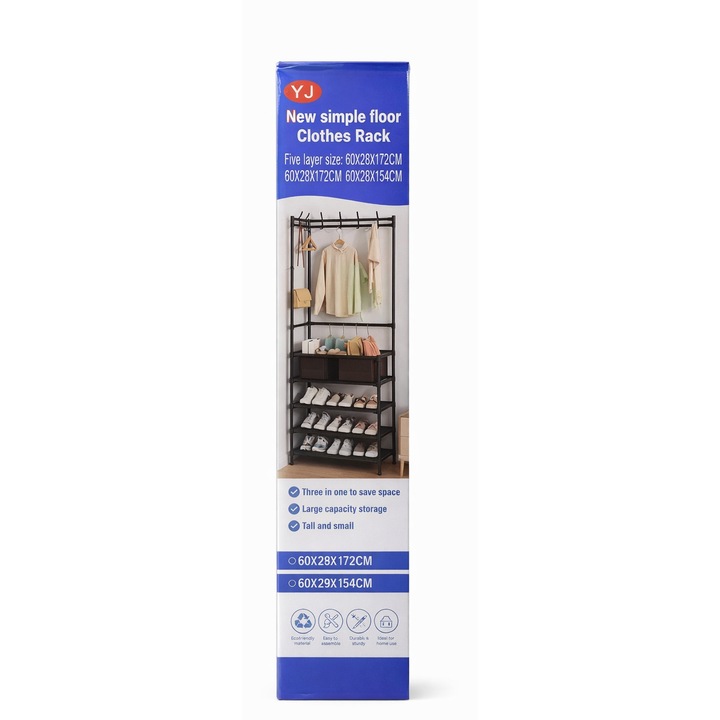 Suport depozitare haine și pantofi, negru, 60x28x172cm