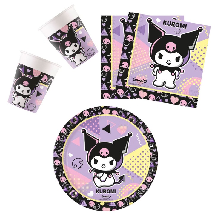 Hello Kitty Kuromi Pop Art party szett 23 cm-es tányérral 36 db-os