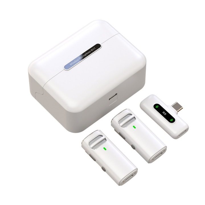 Microfon condensator wireless cu clemă de cravată, ORBER, captare omnidirecțională, USB, 8x6, 6x4, 05cm, alb