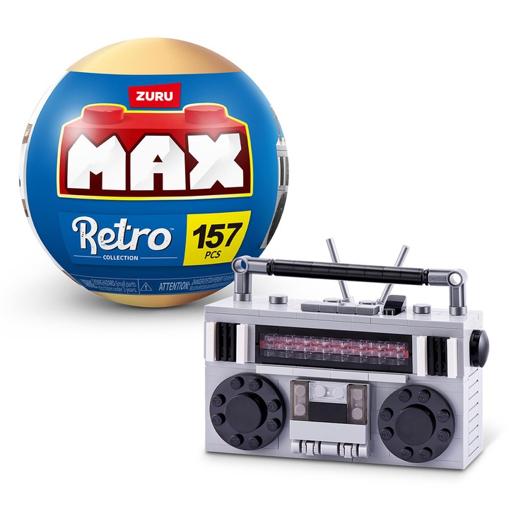 Set de construcție ZURU MAX Retro S1 - Casetofon, piese 157, ambalat în capsulă surpriză