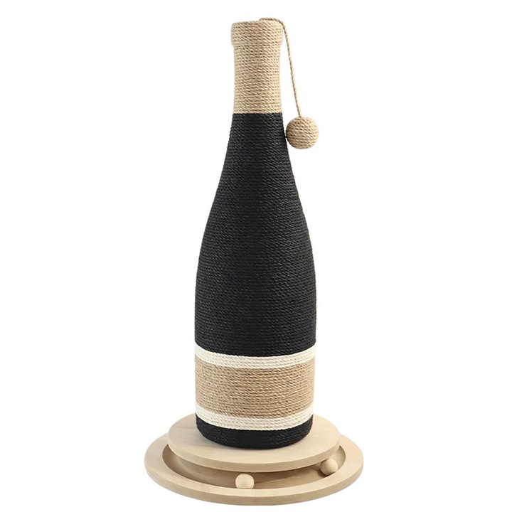 Jucărie interactivă de ascuțit gheare, Catlink, formă sticlă de șampanie, material sisal, negru, bază stabilă