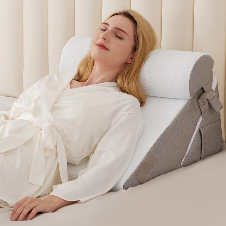 Set 3 Perne Ortopedice narvara, Spuma cu Memorie, Alb/Gri, 56x56cm