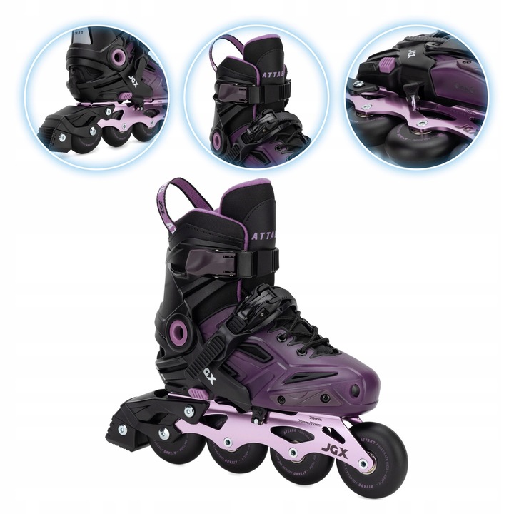 Rolki pentru copii ATTABO JGX, reglabile 31-34, violet, 4 roti PU, aluminiu