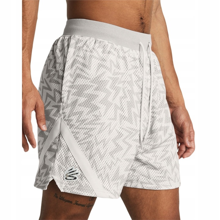 Мъжки баскетболни шорти Under Armour Curry Mesh, бял/сив, полиестер, свободна кройка, с джобове с цип, XL INTL
