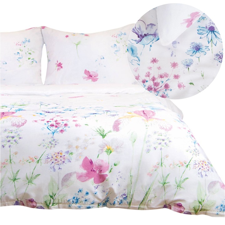 Set lenjerie de pat, Cottonlove, 100% bumbac, 220x200cm, 2 perne 70x80cm, multicolor