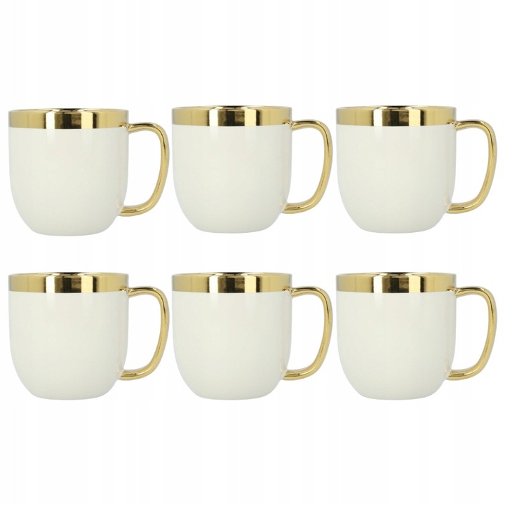 Set serwis de cafea 6 persoane, Kubek SINNES, portelan alb, 280ml, detalii aurii
