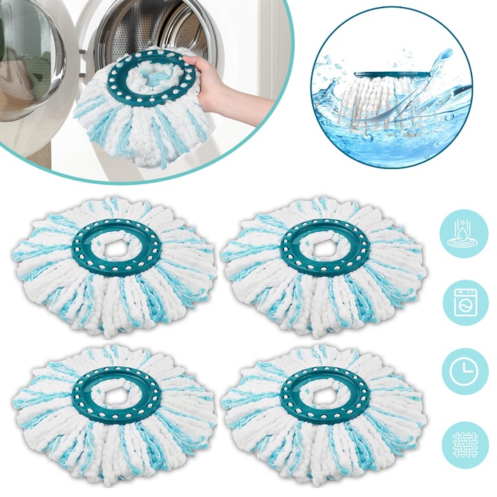 Leifheit Clean Twist felmosófej csere szett, 4 db, mikroszálas, fehér és türkiz, foltálló, 60C-on mosható
