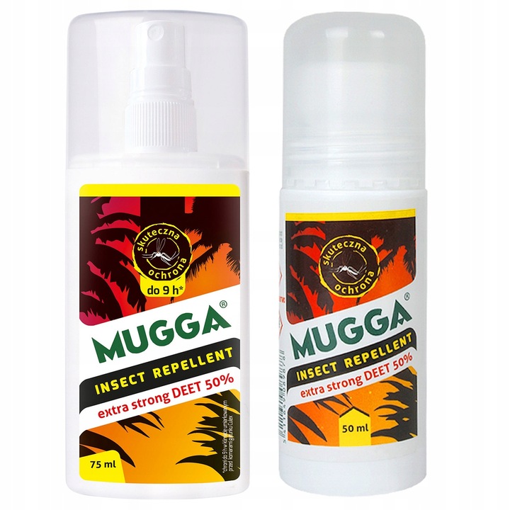 Set repelent Mugga Spray DEET 50% 75 ml + Roll-On DEET 50% 50 ml, protectie 9-12 ore, pentru exterior