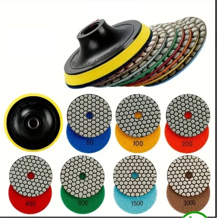 Set de discuri diamantate pentru slefuire si polizare, 9 piese, gradare 50-3000, multicolor