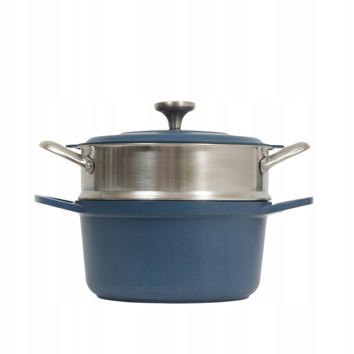 Oala ALURO, 2 niveluri, albastra, 36x24x25 cm, capacitate 4,5 L, cu cos de aburi si spatula din lemn