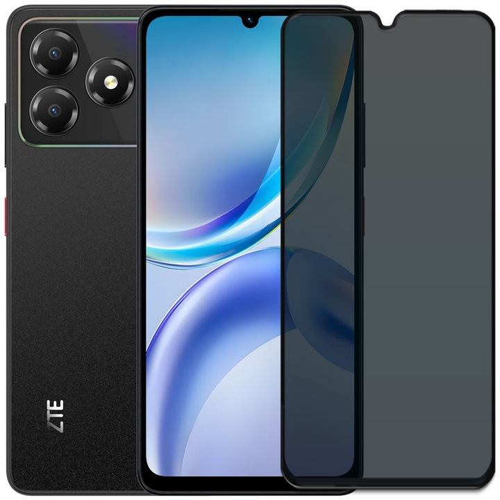 Folie din sticla securizata pentru ZTE Blade A36, HAMSTERBOX Privacy Shield, Protectie completa ecran, Full face, Aplicare rapida, Case Friendly, Negru