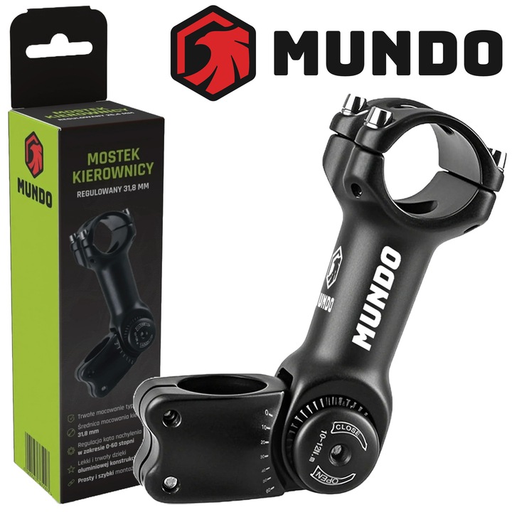 Pipa ghidon reglabil Mundo, 31, 8mm, 0-60 grade, aluminiu, Negru, 110mm, set cu 2 chei Allen