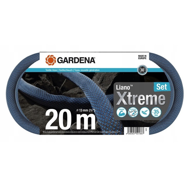 Gardena Liano Xtreme textil tömlő 20 m, komplett készlet tartozékokkal, 13 mm, UV- és fagyálló