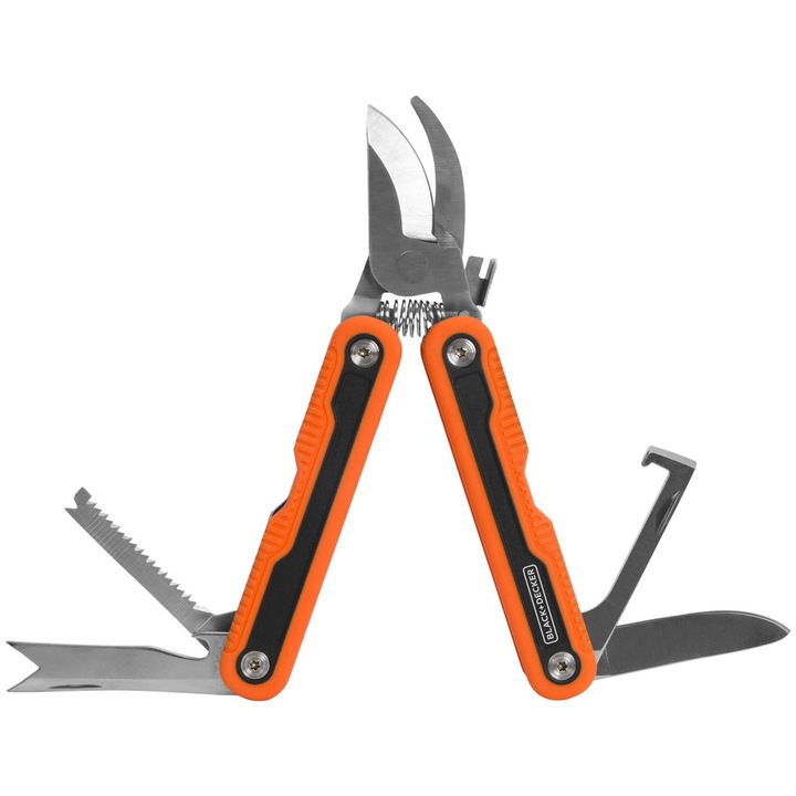 Black & Decker kerti multifunkciós szerszám, 6 funkció, rozsdamentes acél, narancssárga, 16x7cm