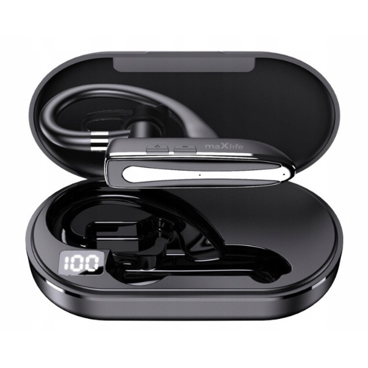 Casti Wireless MaxLife Bluetooth, in-ear, cu etui de incarcare, negre