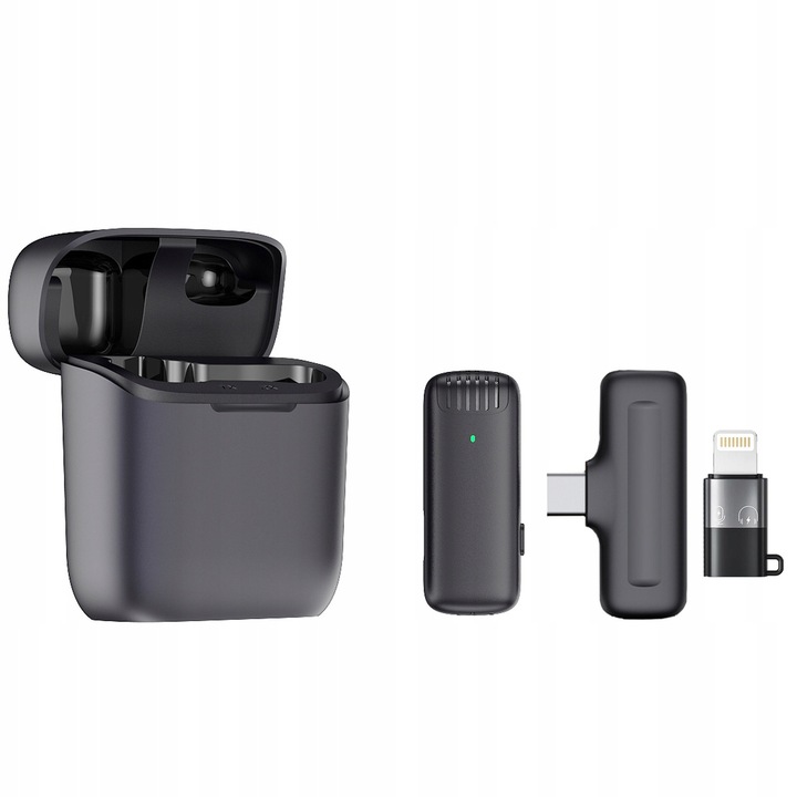 Комплект безжичен микрофон USB-C с Lightning адаптер, 360° приемане на звук, намаляване на шума, 6-8 часа живот на батерията, комплект