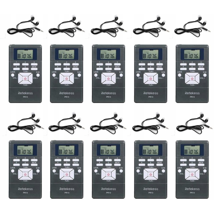 Radio portabil Retekess PR13, FM, 5 statii favorite, 9,5x6,5x1,5cm, 1,5kg