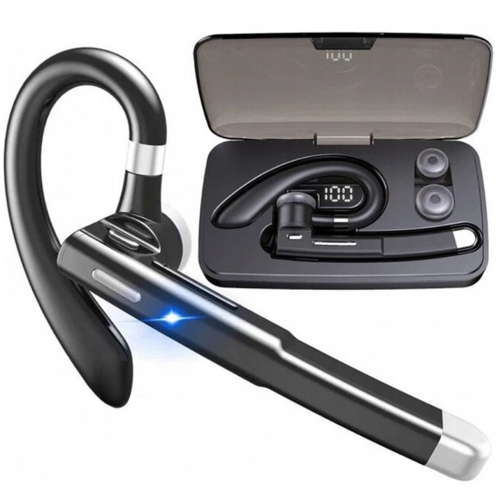 Casti Wireless Izoxis cu Etui-Powerbank, Bluetooth 5.1, 180h timp de asteptare, negru