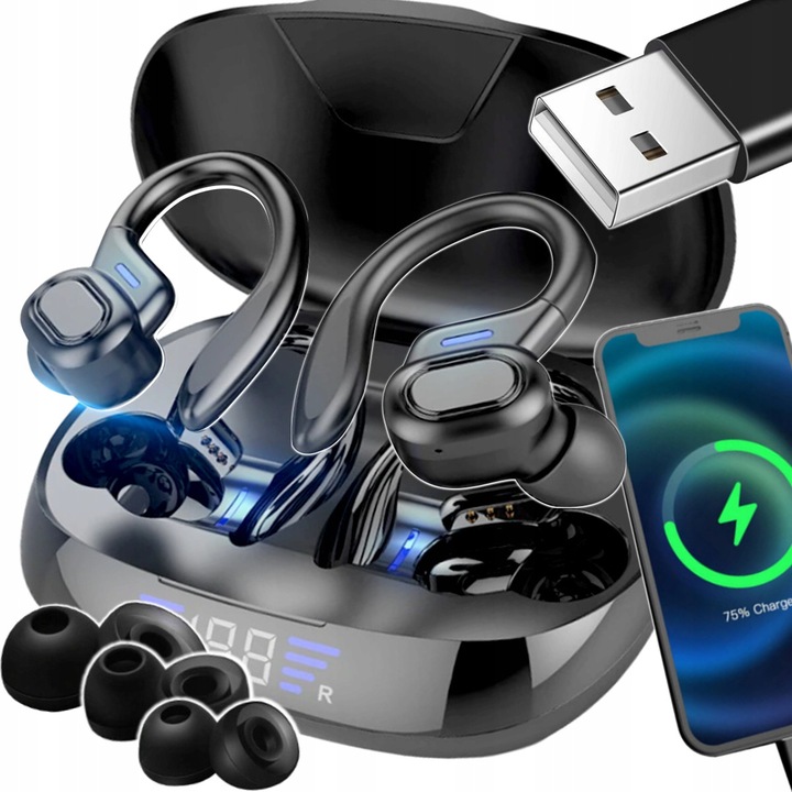 Casti wireless NejtStyle cu powerbank 2600mAh, design ergonomic, reducere zgomot, culoare neagra, set complet