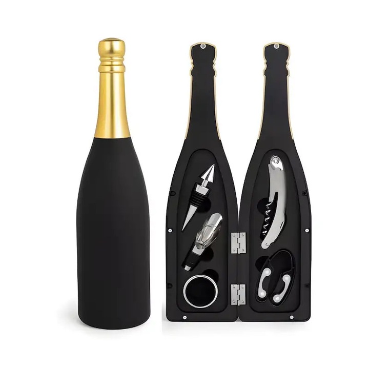 Set cadou pentru vin cu 5 accesorii, sticlă, 950ml, elegant, practic