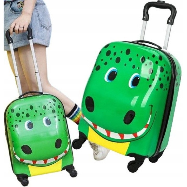 Troler pentru copii, krokodil, 31x46x26cm, verde, bagaj de mana