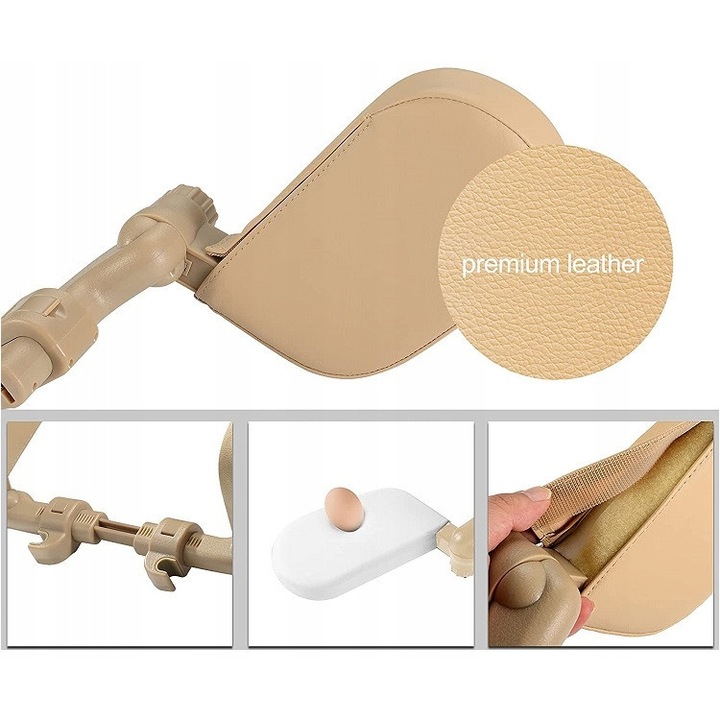 Suport auto pentru cap, reglabil, crem, 36x21cm, set cu perne laterale