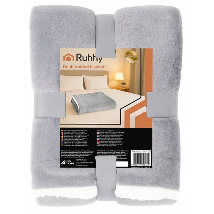 Patura groasa, Ruhhy, 200x150cm, design elegant, gri/aurie, usor de intretinut