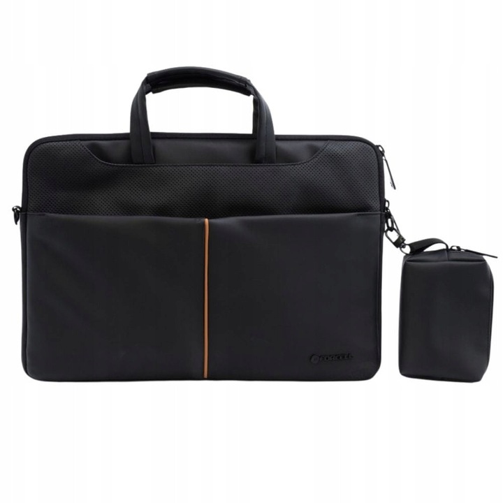 Geanta laptop 15,6" Forcell, stil urban, cu captuseala, set cu etui pentru accesorii, neagra