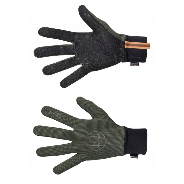 Beretta Hardface sportkesztyű, zöld, L méret, 0°C és 10°C közötti hőmérsékletnek ellenálló, érintőképernyős ujjbeggyel.