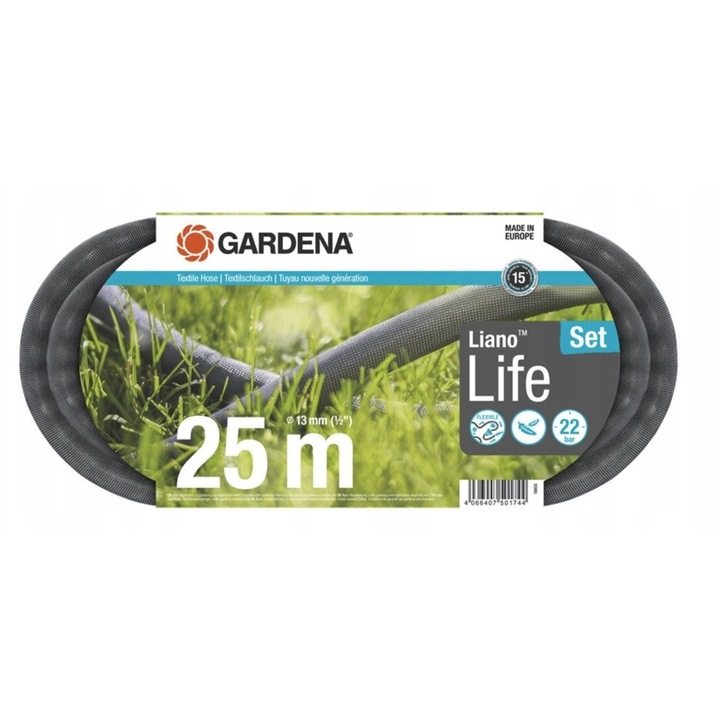 Gardena Liano kerti tömlő 25m, 1/2", rugalmas, fekete, komplett készlet