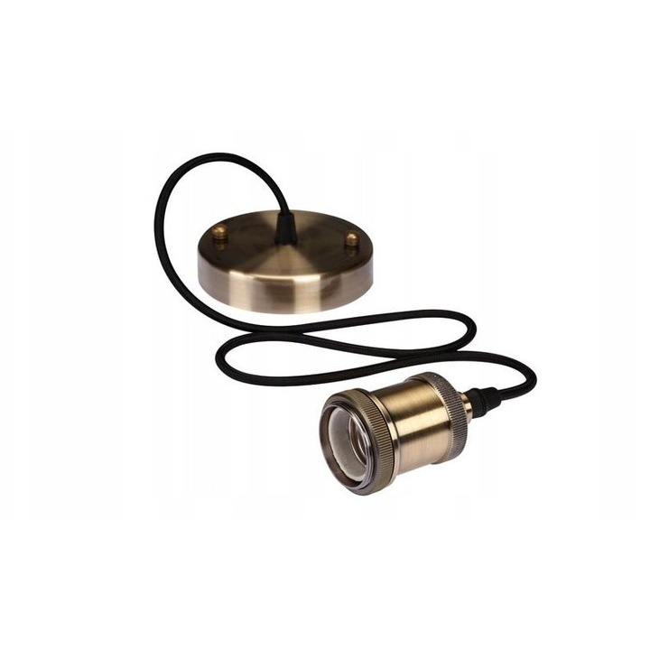 Lustra retro, Velleman, oprawa cu cablu textil, bronz, E27, 1,4m