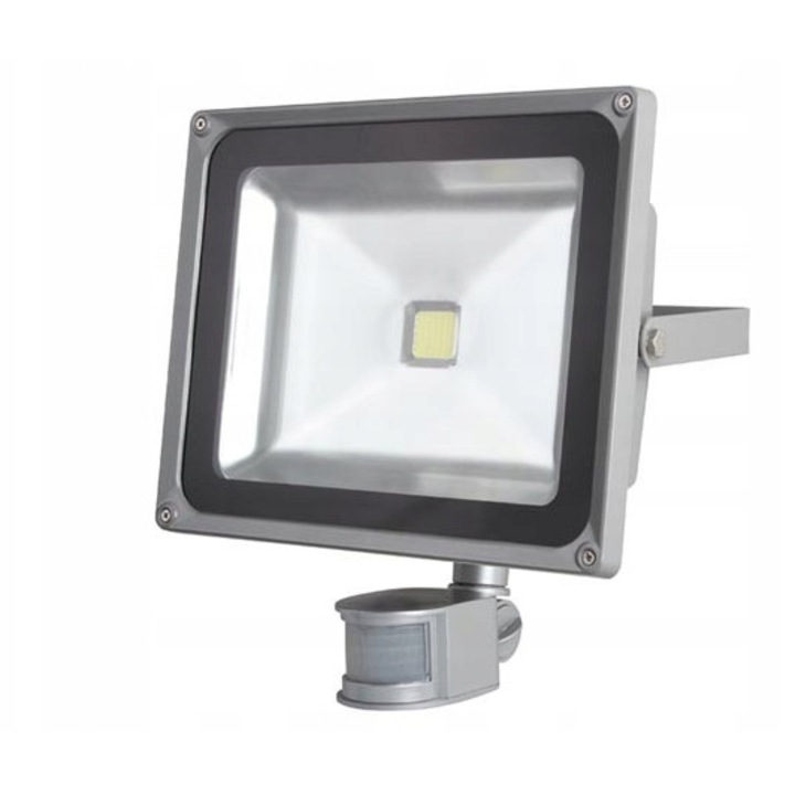Proiector LED Perel 50W, gri, 3000lm, IP65, dimensiuni 285x235x138mm