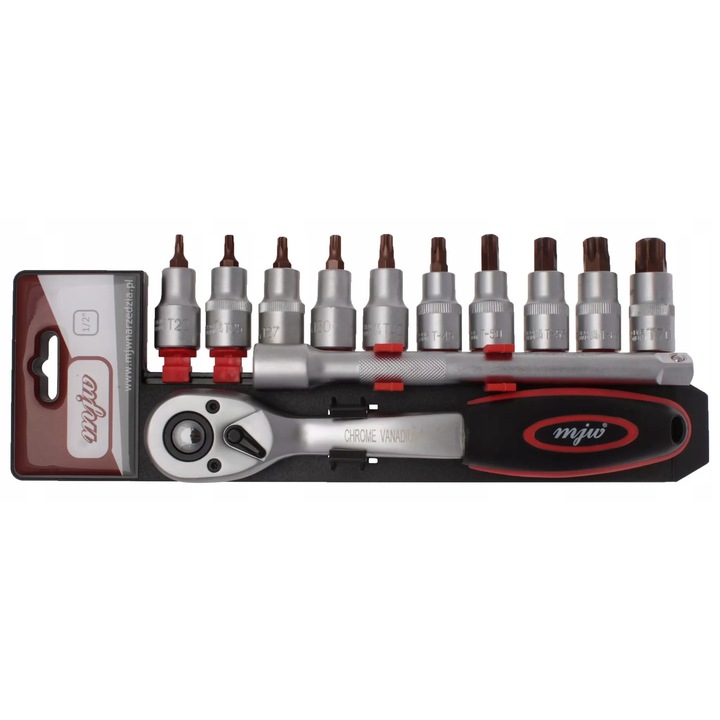 Set chei nasada 1/2" TORX cu gratar si prelungitor, 12 elemente, MJW