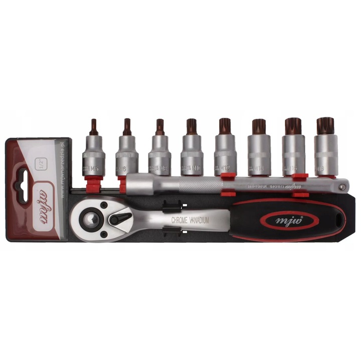 Set chei nasadate 1/2" SPLINE cu grzechotka si prelungitor, 10 piese, MJW