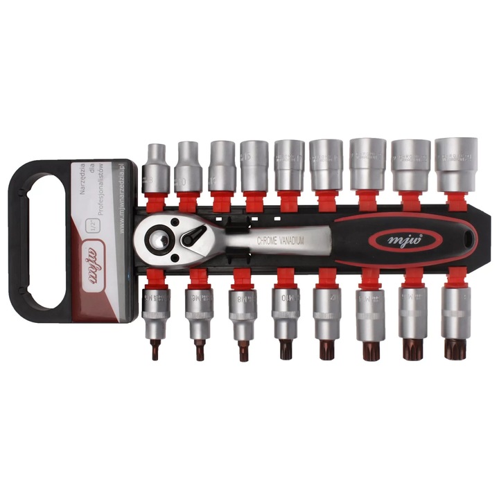 Set chei cu nasade 1/2" 6-kat si SPLINE, 18 elemente, MJW