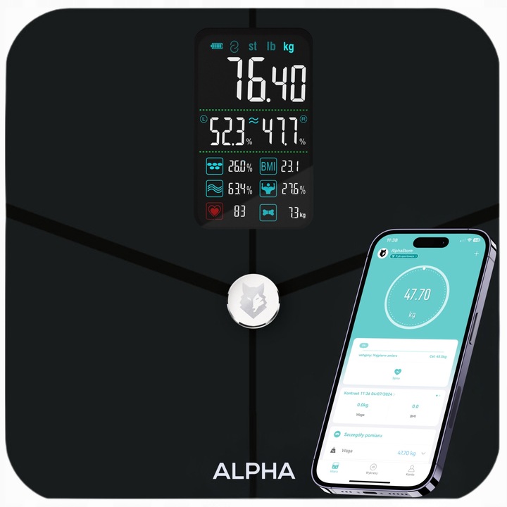 Cantar inteligent Alpha Smart Scale Pro, analiza compozitiei corporale, sincronizare cu aplicatia FitDays, 30x30x2,5 cm, alb