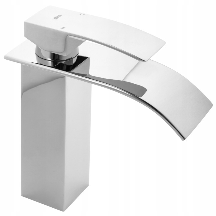 Yoka Home Niagara 24 mosdó csaptelep, króm, mechanikus, lapos kifolyó vízesés hatással, 2 tömlő 50 cm