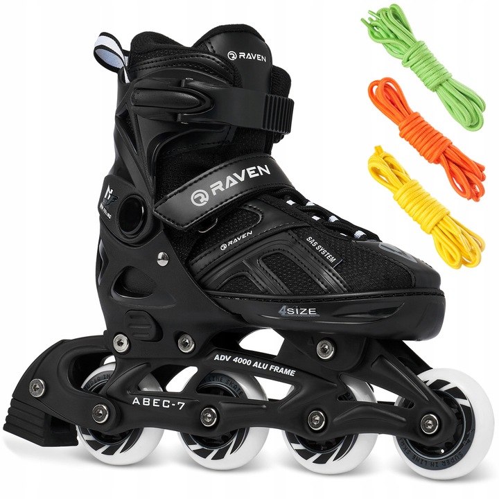 Role Regulabile RAVEN Pulse Black 40-43, 3x snurowici colorate, 25,5x28cm