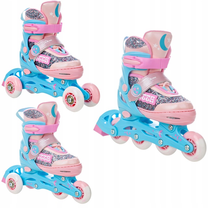 Rolki Wrotki 3w1 RAVEN Etta 34-37, roti LED, roz, dimensiune reglabila 21,5cm - 24cm