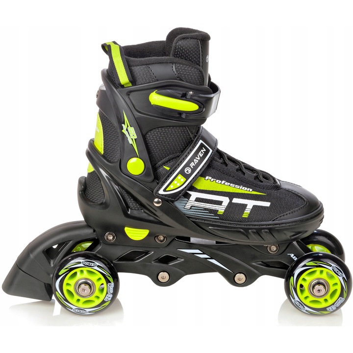 Rolki Wrotki 3w1 Raven Profession Black/Lime 38-42, dimensiune reglabila 25cm-27,5cm, roti 72mm