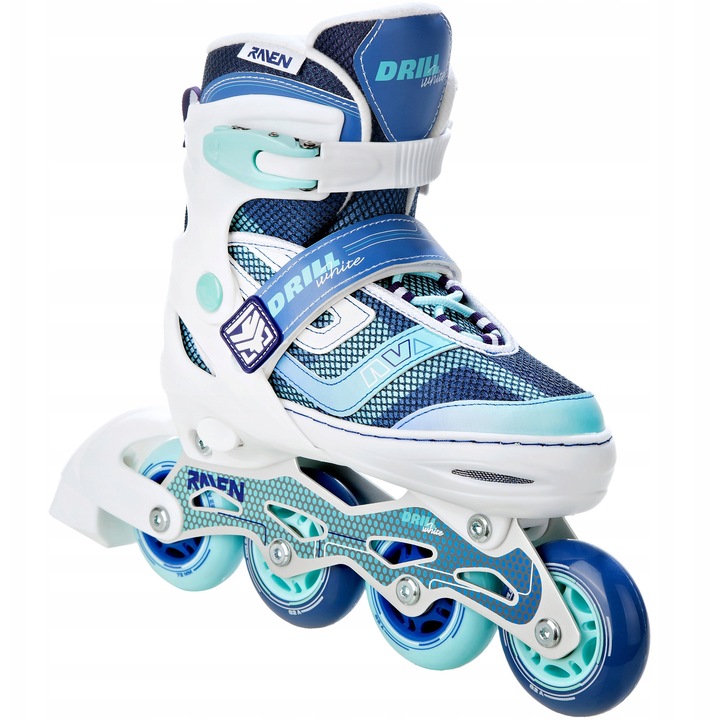 Rolki RAVEN Drill alb/mint, 30-33, roti PU 64mm, aluminiu