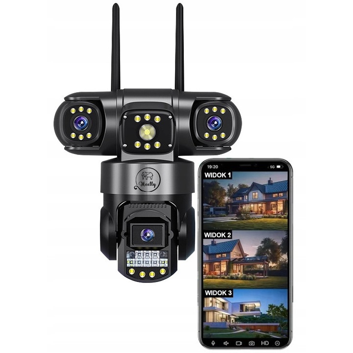 Camera de supraveghere exterioara Heelly, rotativa, 3x4MP, detectie miscare, WiFi