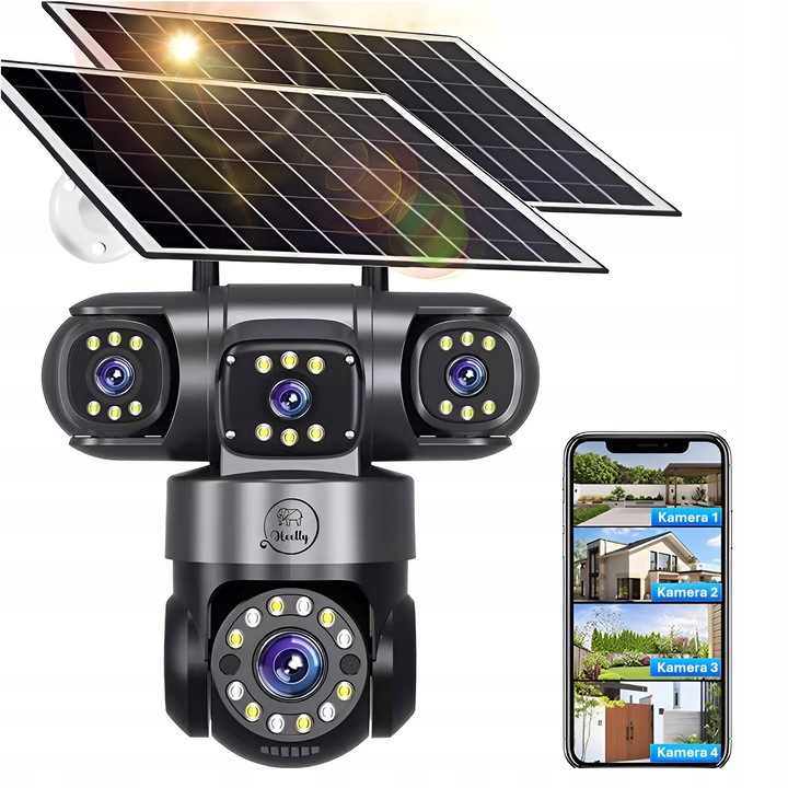 4G соларна камера за наблюдение Solar Defend Pro X4, 4 HD обектива, детекция на движение, бял цвят, компактни размери