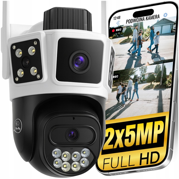 Въртяща се камера за наблюдение 2X5MP, IP66, WiFi 5GHz, детекция на движение, бяла, с включено захранване