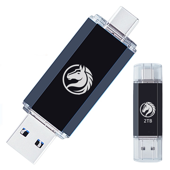 Memorie USB 2TB Type-C, USB 3.0 Transfer Rapid pana la 80MB/s, Impermeabila Metalica, Pentru Smartphone, Calculator si Laptop (Negru)