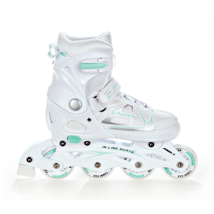 Rolki 2w1 Raven Spirit Alb/Mint 37-40, roti 72mm, ABEC-7, ajustabile