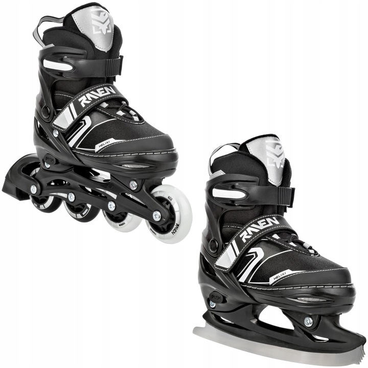 RAVEN Helixi 2 az 1-ben görkorcsolya, állítható 34-37, LED kerekekkel, 21x23.5cm, fekete/szürke