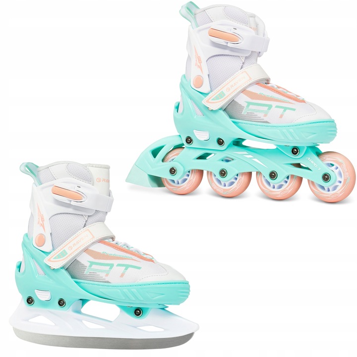 Patine 2in1 RAVEN Profession Alb/Menta/Portocalie 35-39, dimensiune reglabila 23cm-25,5cm