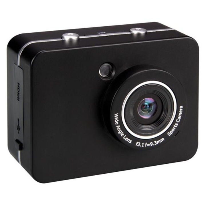 Camera sportiva FULL HD, 5MP, 1080P, display tactil, set cu suporturi, 70x52x34mm, 72g